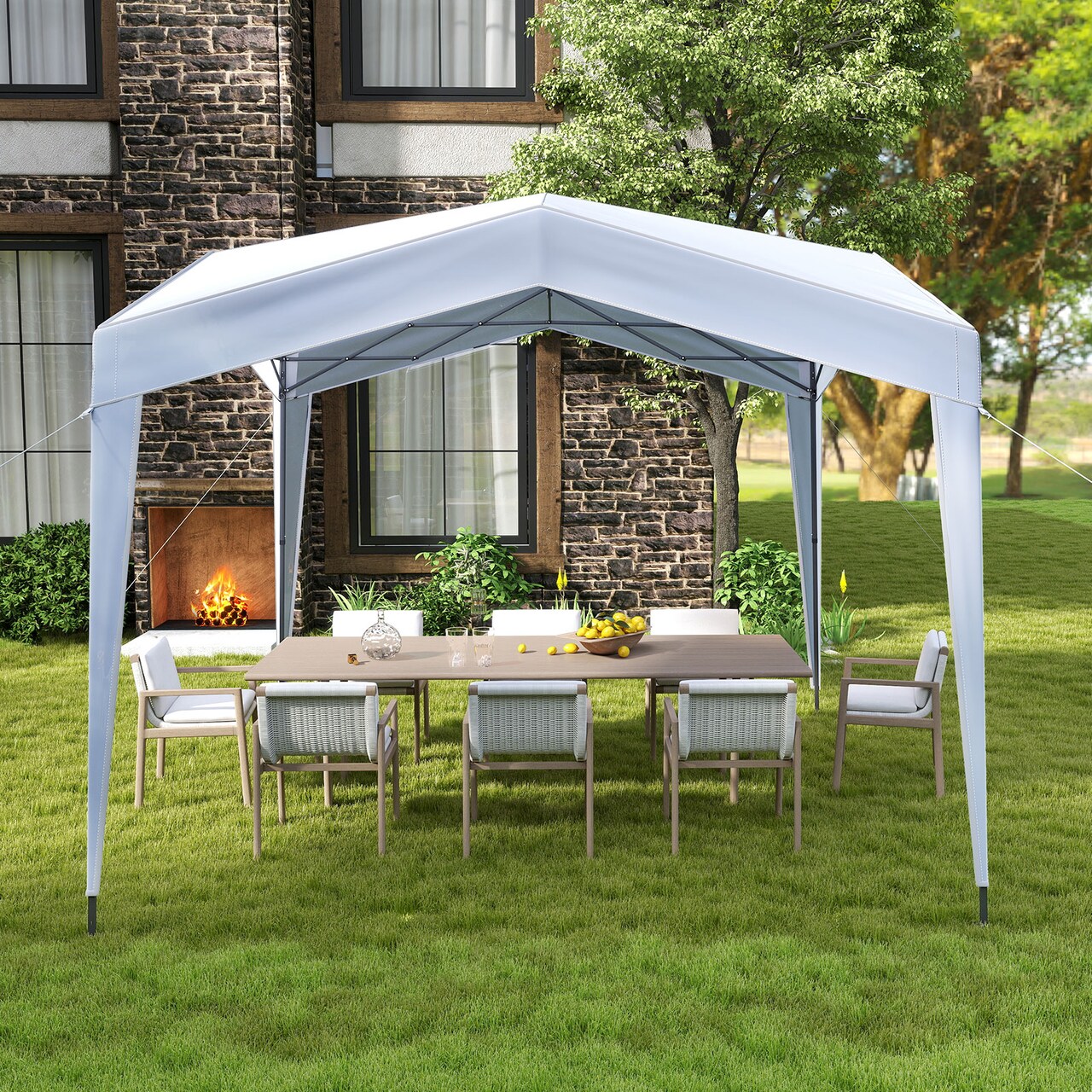 Portable 10x10 Outdoor Pop Up Gazebo Tent with Wheels and Metal Frame for BBQs and Events